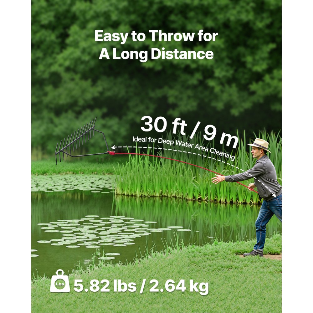 VEVOR 24 in Aquatic Weed Rake, 8.7 in Double Sided Lake Weed Rake, Pond ...