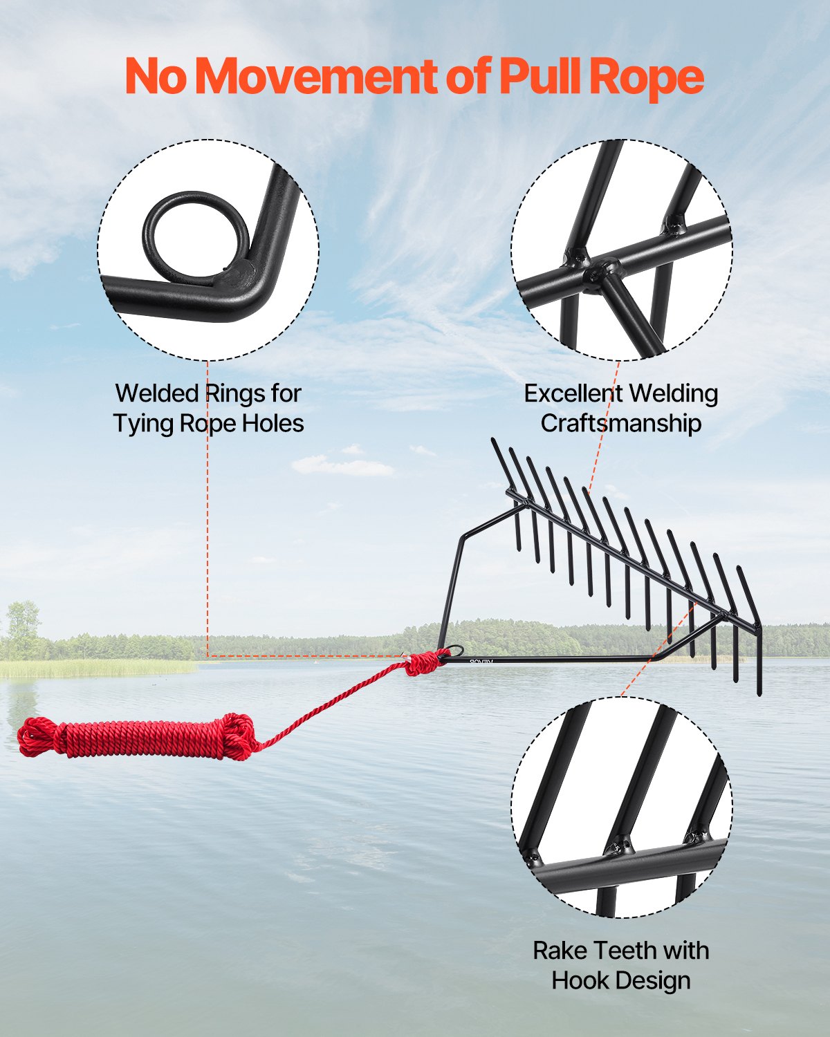 VEVOR 24 in Aquatic Weed Rake, 8.7 in Double Sided Lake Weed Rake, Pond ...