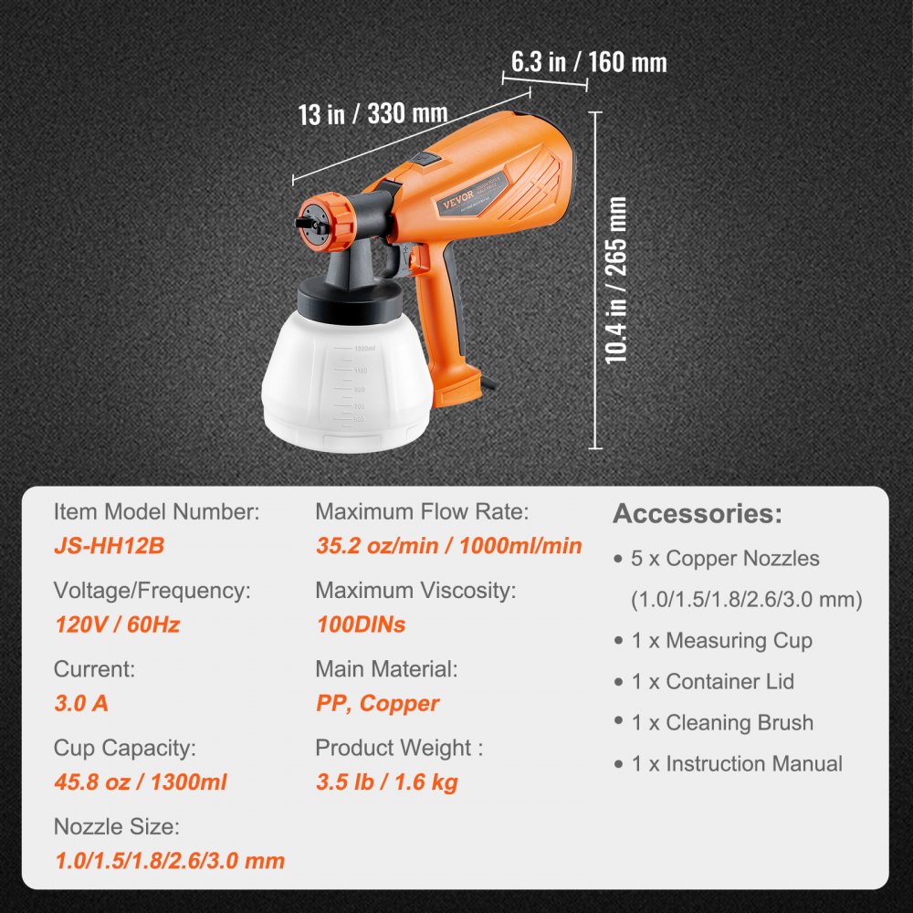 VEVOR 700W Electric Paint Sprayer with 1300ml Container - HVLP Spray ...