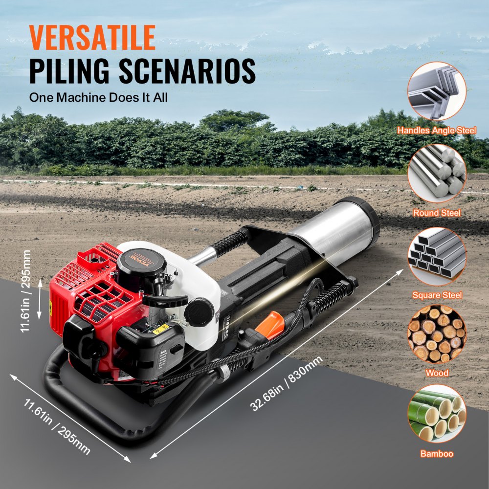 VEVOR Gas Powered T Post Pounder – 52CC, 1300W, 3 Heads