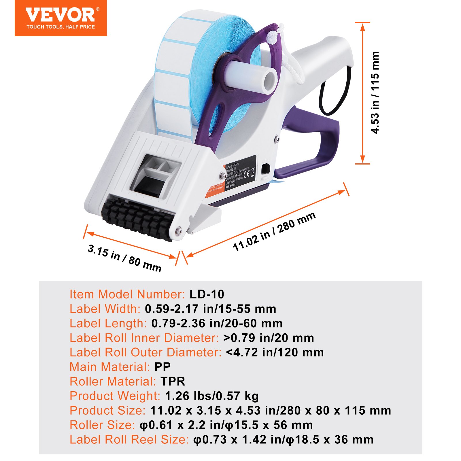 VEVOR Manual Label Applicator, 15-55 mm Label Width, 20-60 mm Label ...