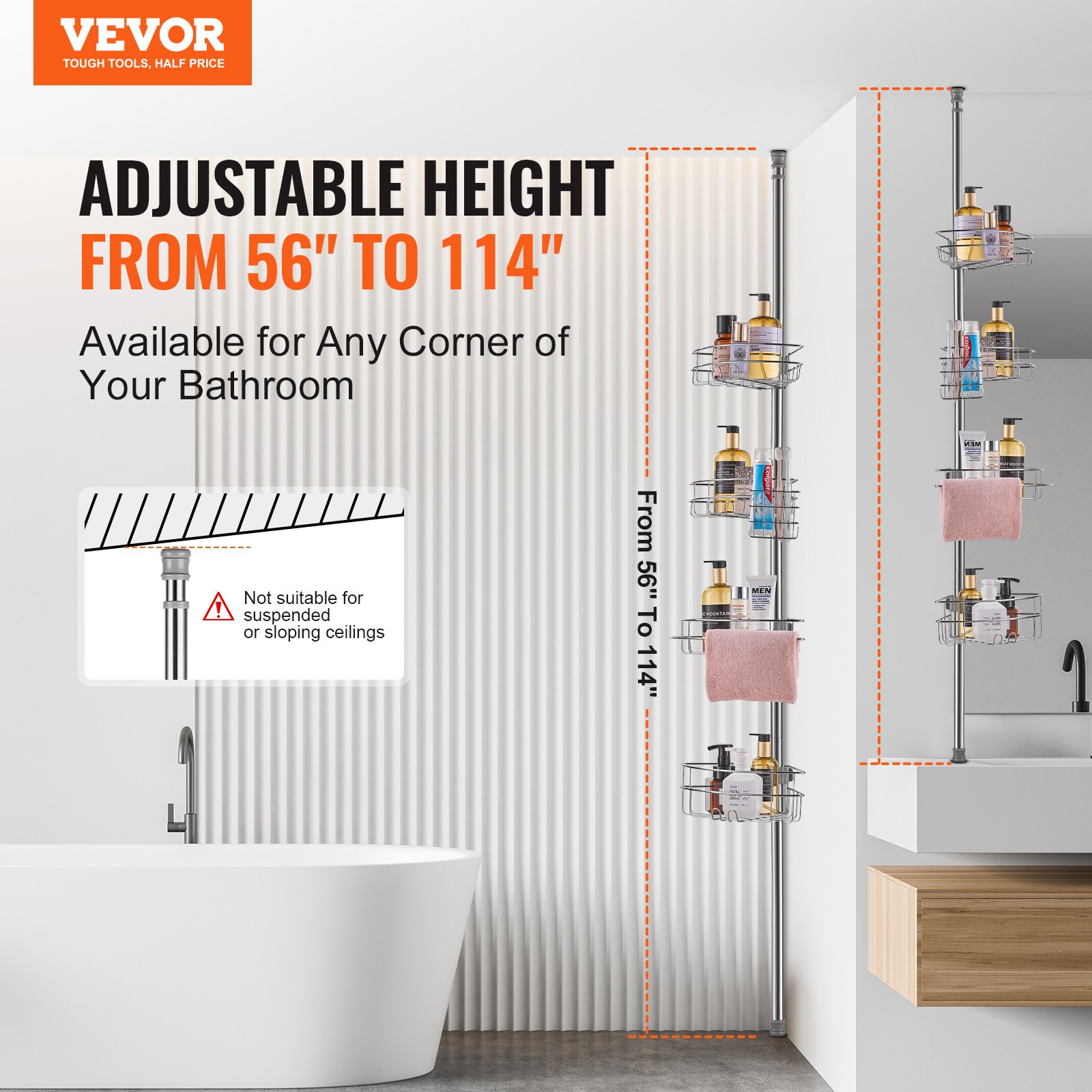 VEVOR Shower Corner Caddy Tension Pole, 56
