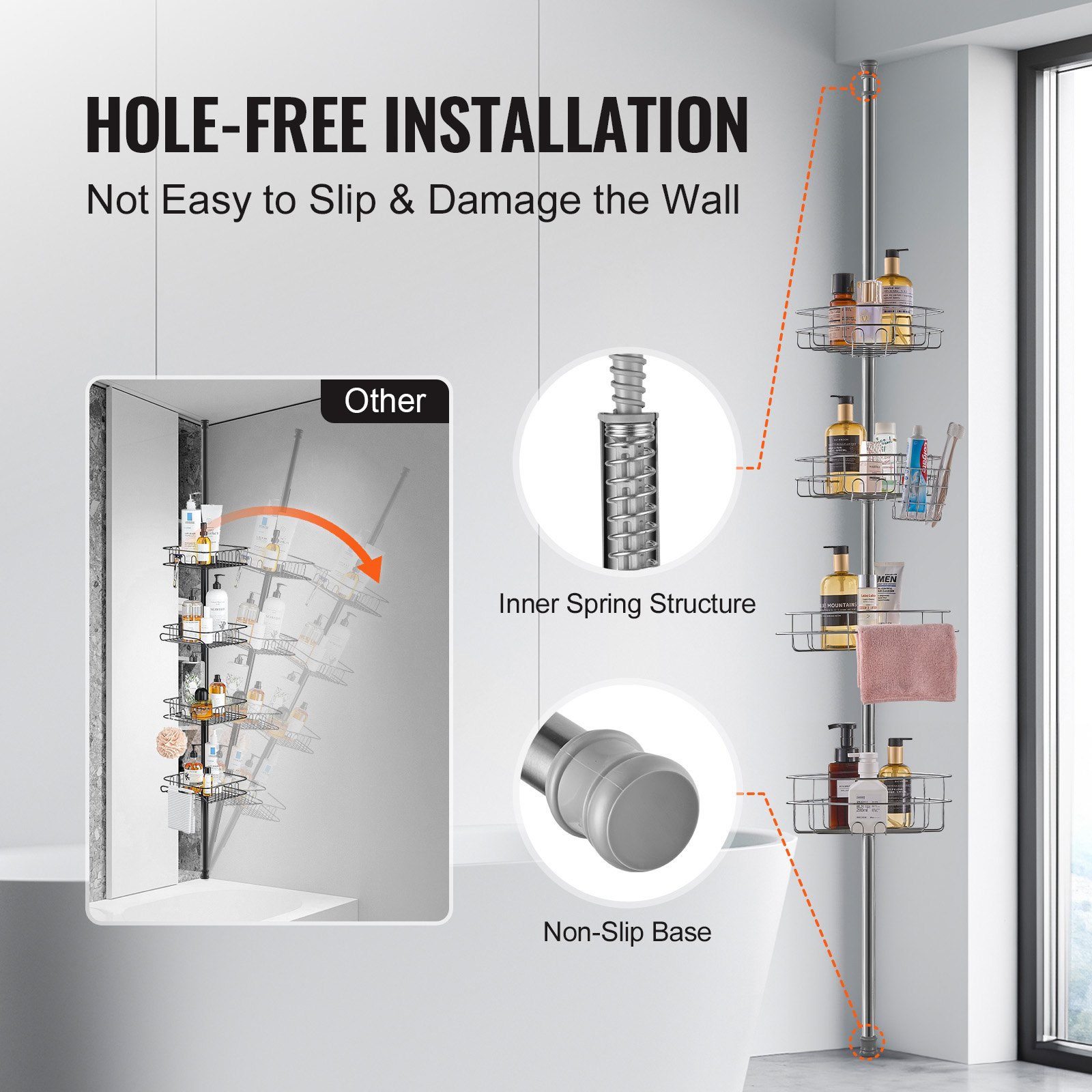 VEVOR Shower Corner Caddy Tension Pole, 56