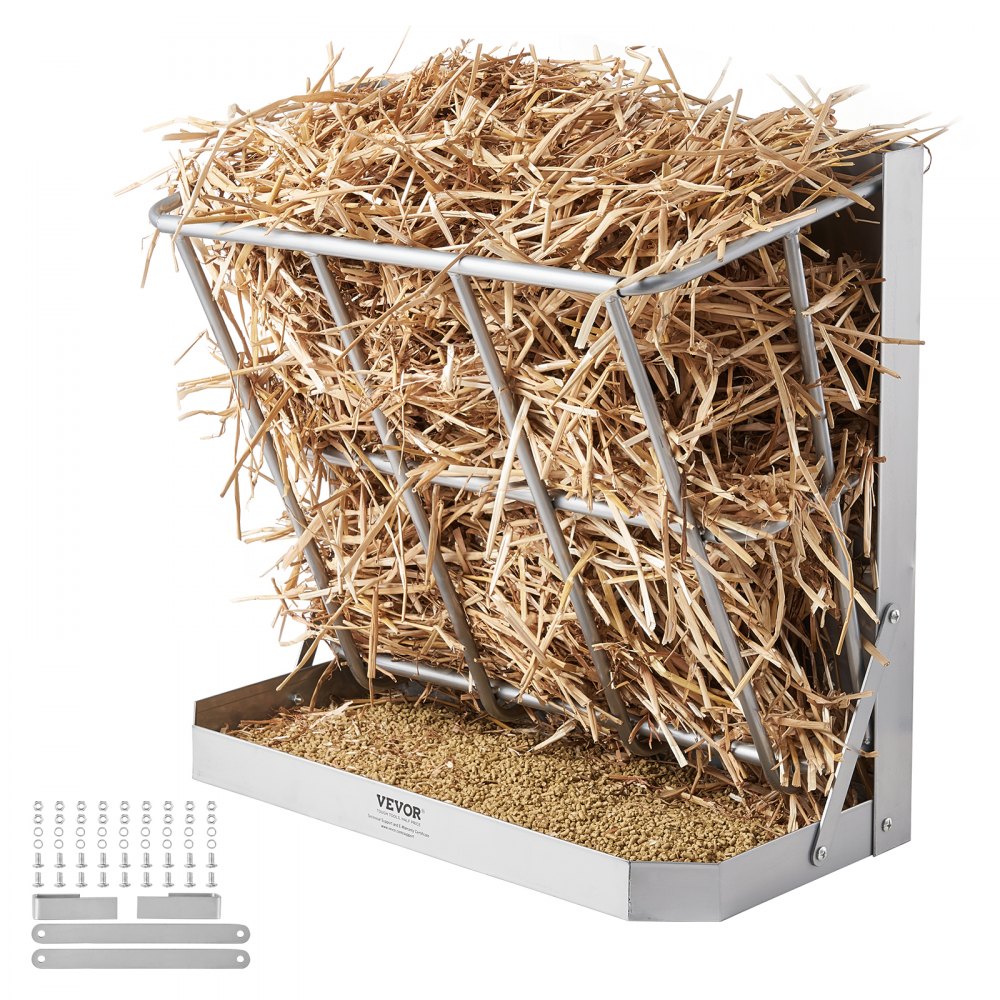 VEVOR Wall Mounted Goat Hay Feeder 2 in 1 Hay and Grain Feeder 21 ...