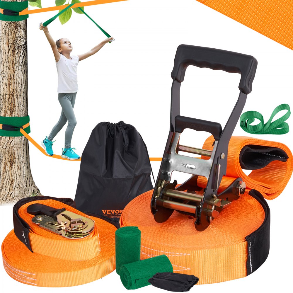 Low Rope Slack Line VEVOR Slackline Kit with Training Line, 60 ft Backyard Slack Line ...