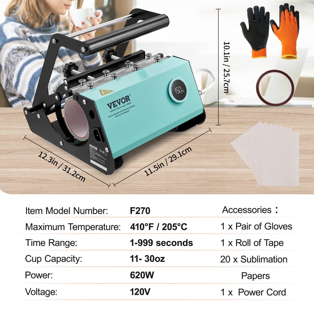 VEVOR Mug Heat Press, 11-30oz Tumbler Heat Press Machine, Sublimation ...