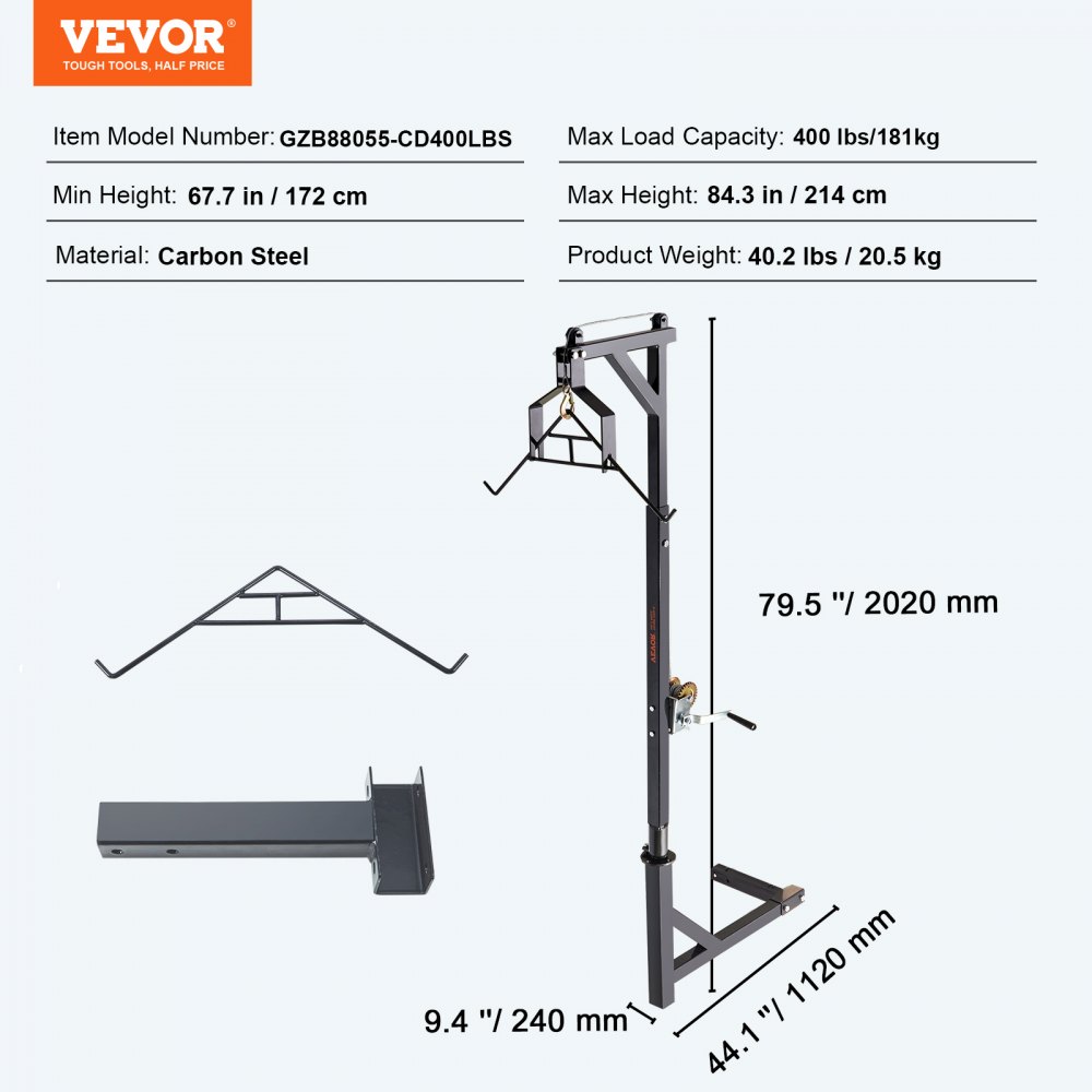 VEVOR Hitch Mounted Deer Hoist, 400 lbs Load Capacity, Hitch Game Hoist, Truck Hitch Deer Hoist
