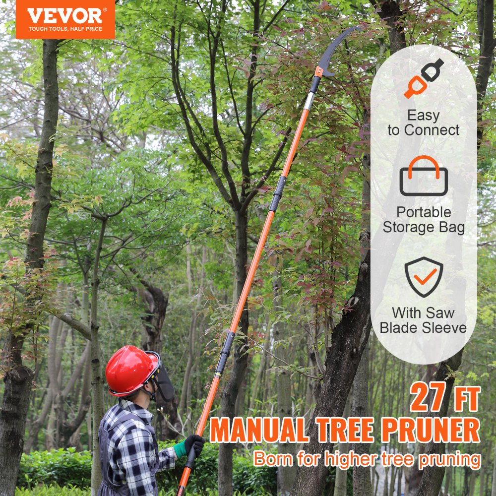 VEVOR Manual Pole Saw, 7.327 ft Extendable Tree Pruner, Sharp Steel