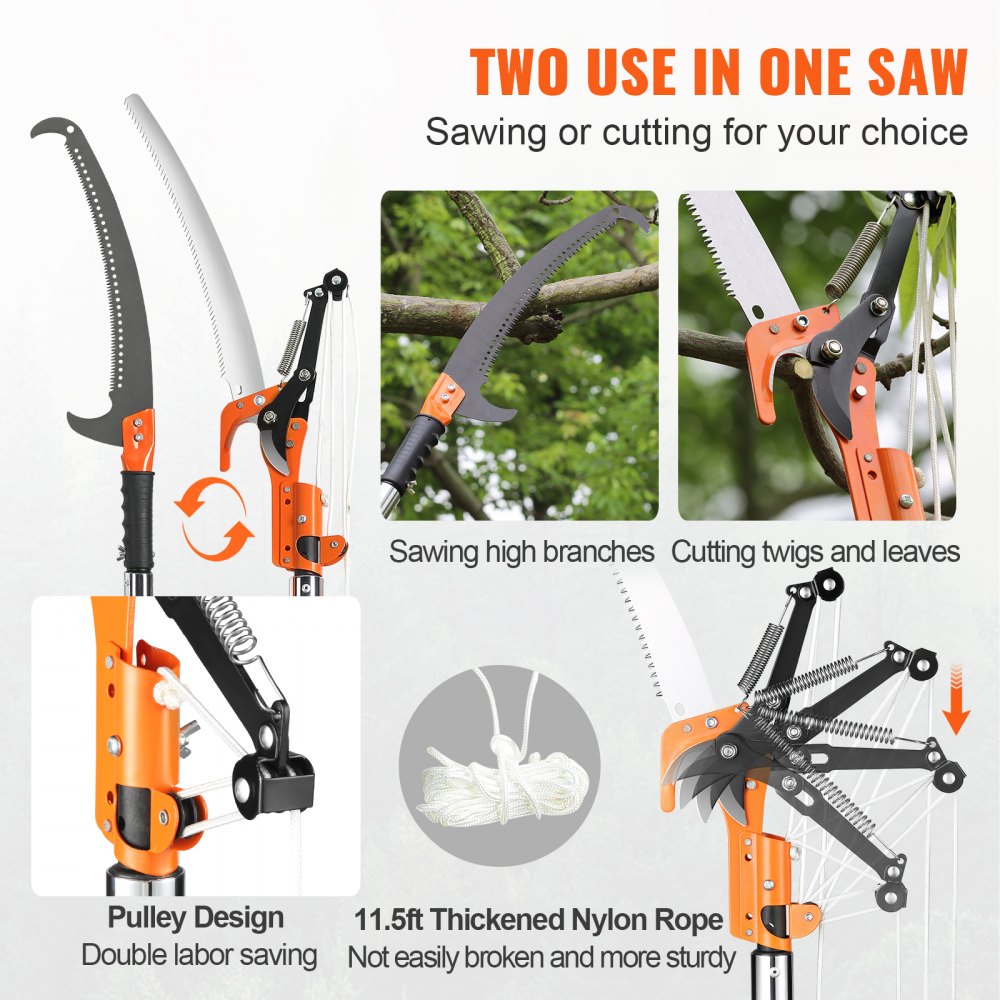 VEVOR Manual Pole Saw, 7.327 ft Extendable Tree Pruner, Sharp Steel