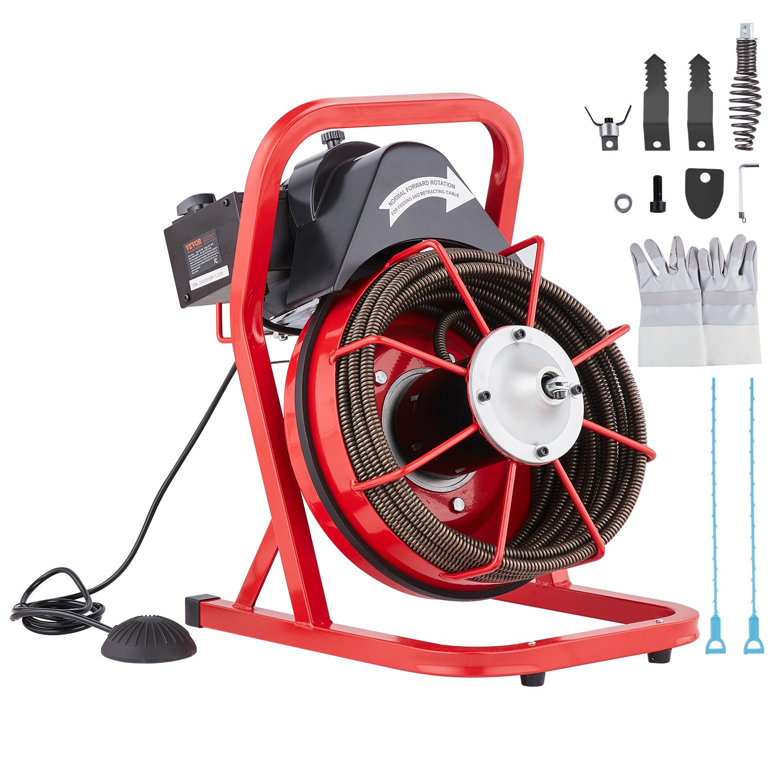 Draining Machine VEVOR Drain Cleaner Machine Drain Auger 50FT x 1/2 Inch Manual Feed & 4 ...