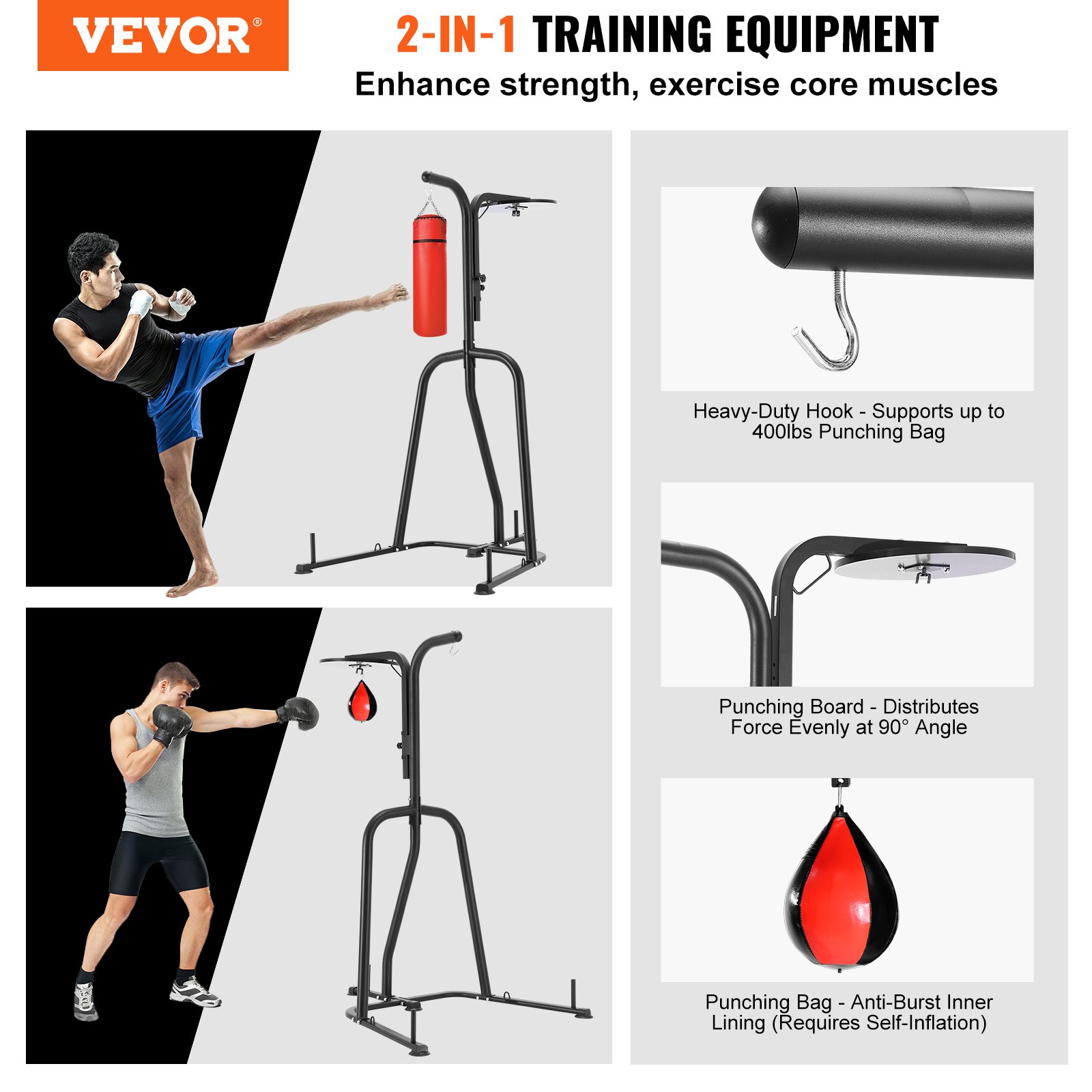 VEVOR 2 in 1 Punching Bag Stand, Steel Heavy Duty Workout Equipment ...