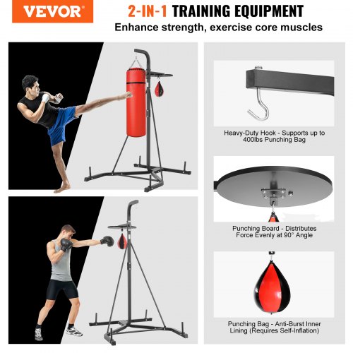 VEVOR 2 in 1 Punching Bag Stand, Steel Heavy Duty Workout Equipment ...