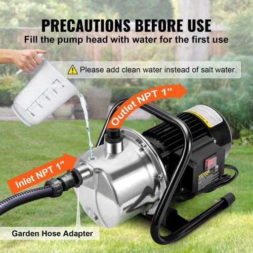 VEVOR Shallow Well Pump, 1.1 HP 115V, 978 GPH 131 ft Height, 40psi