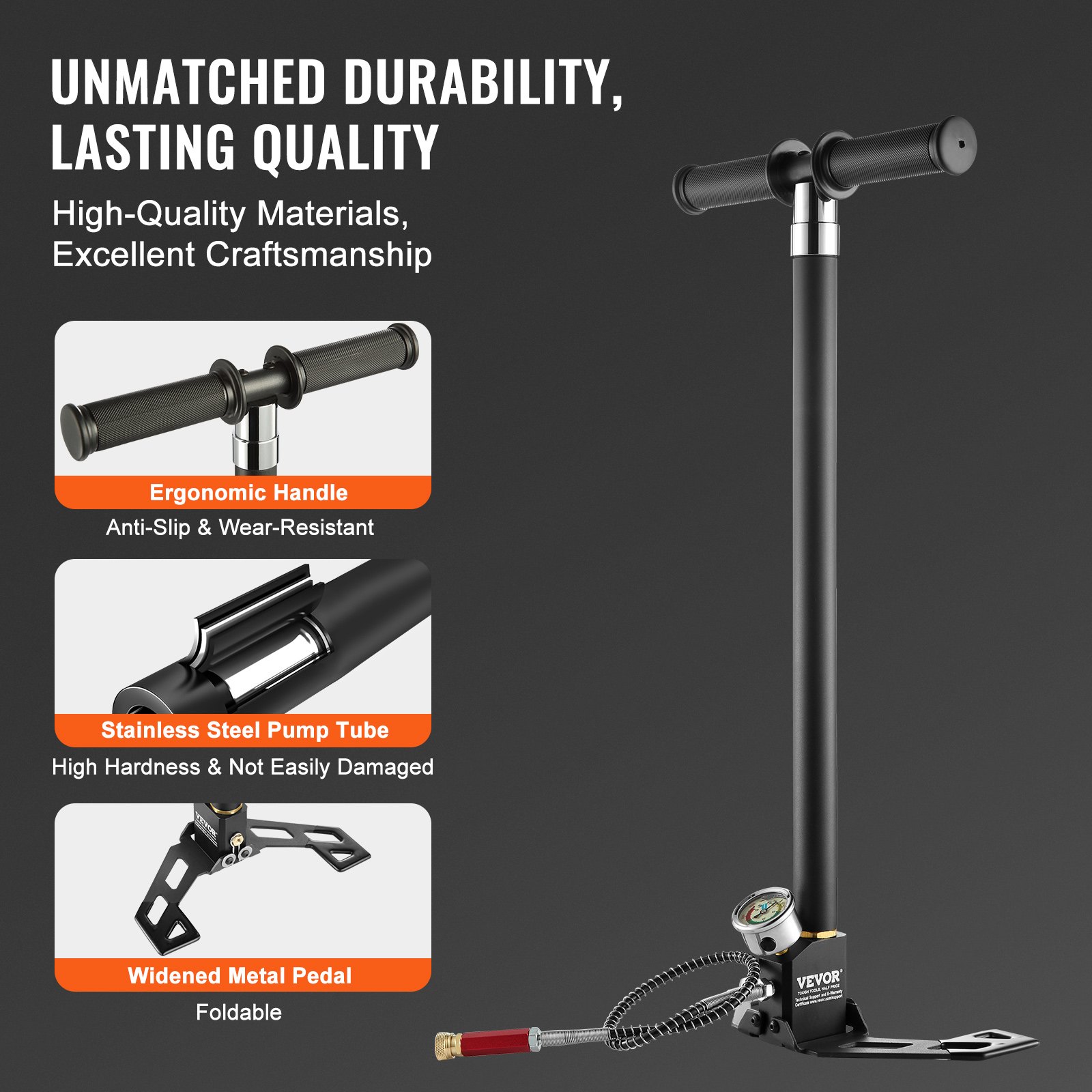 VEVOR PCP Hand Pump, 4 Stage, 30Mpa 4500 PSI High Pressure PCP Air ...