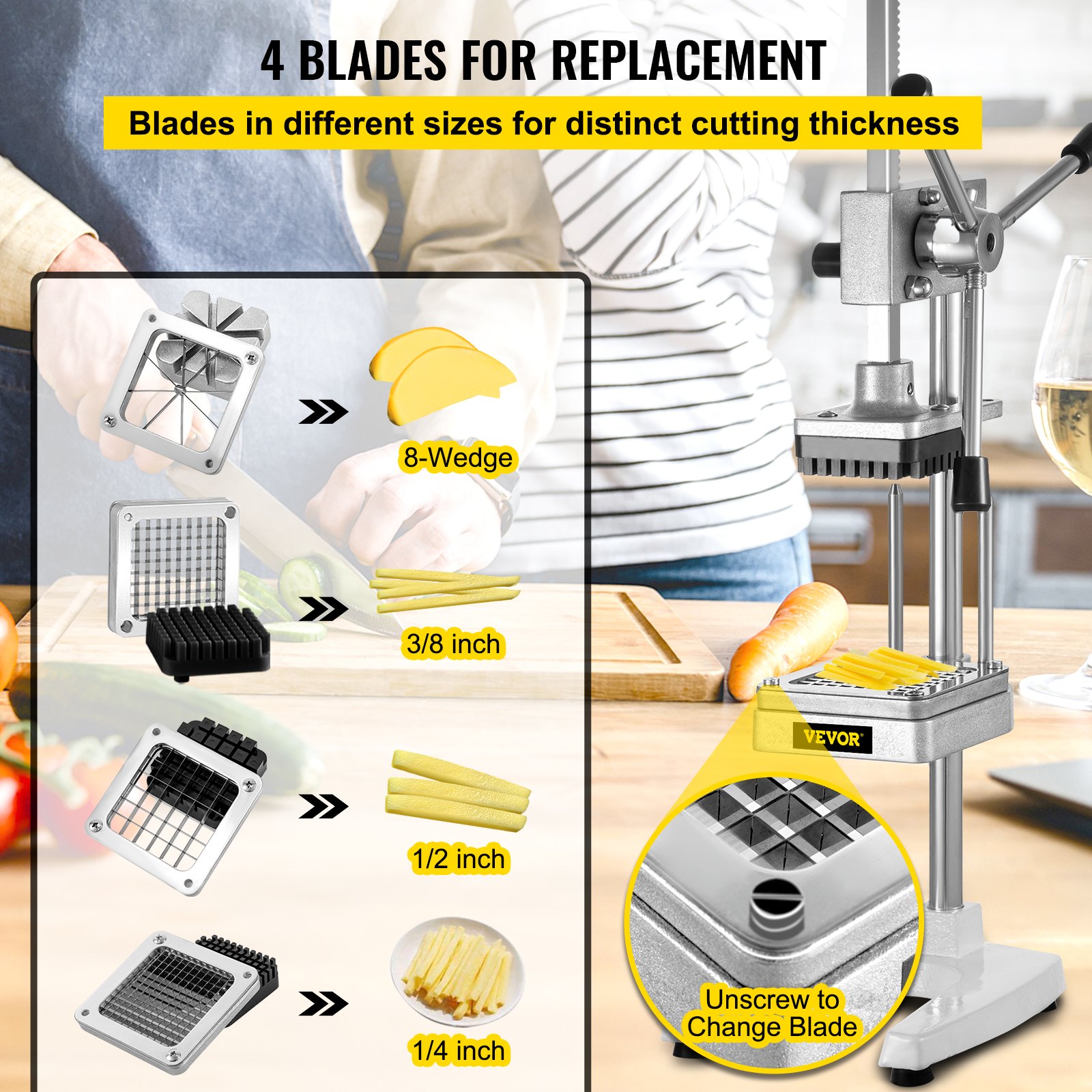 Vevor French Fry Cutter 4 Blades In All Commercial Chopper W 1 2 3 8