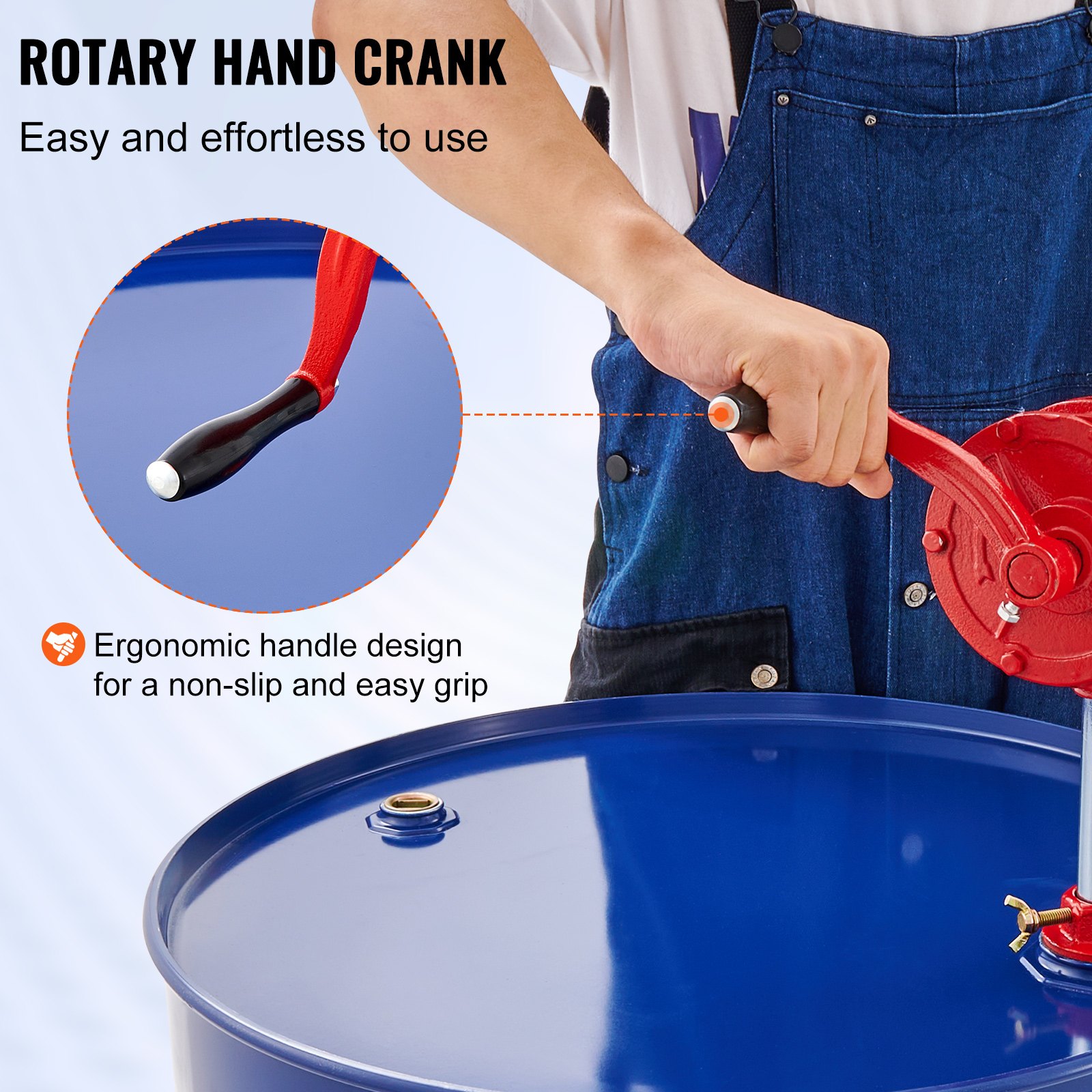 VEVOR Drum Pump, 5 GPM Flow, Rotary Barrel Pump Hand Crank, Fits 5 to ...