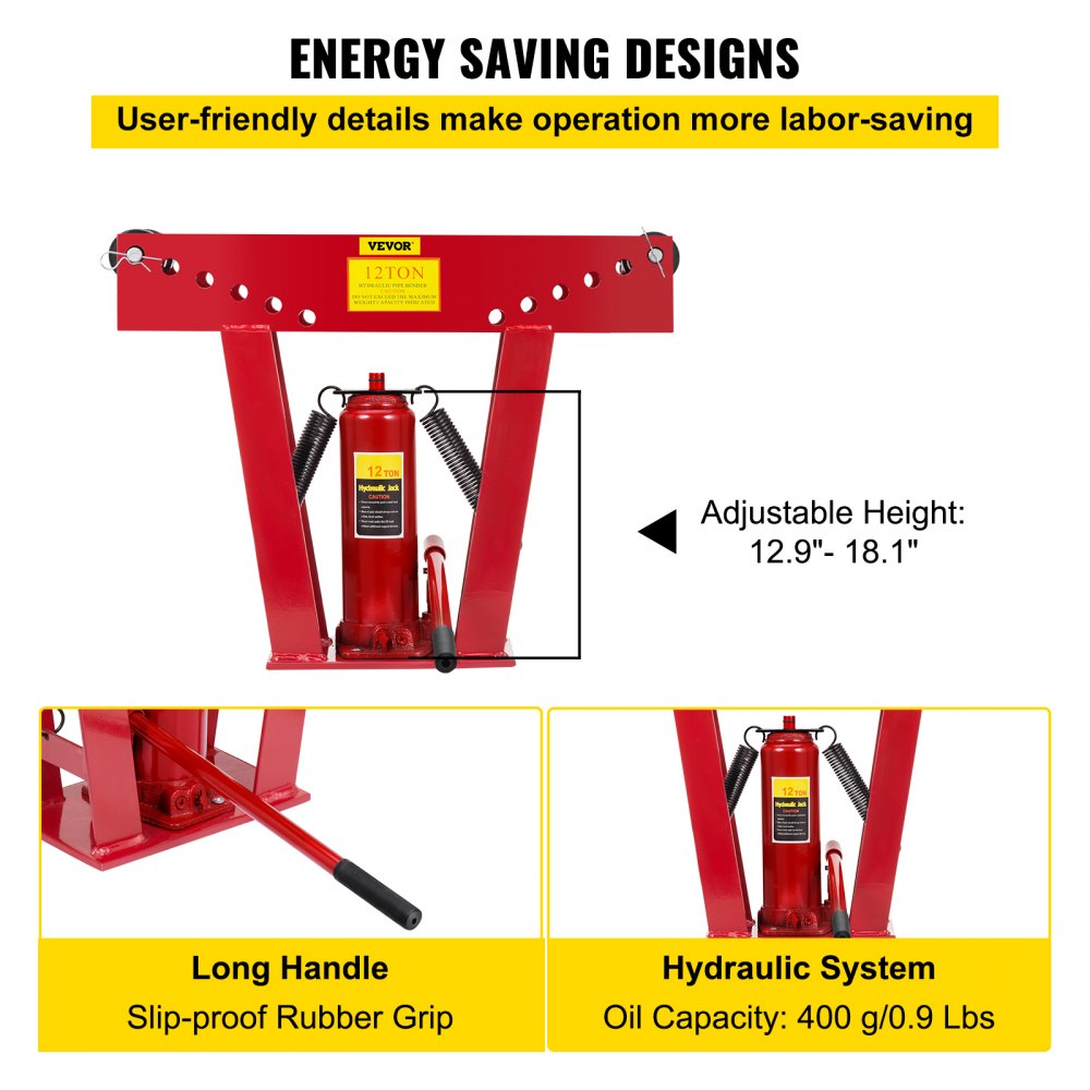VEVOR 12 Ton Exhaust Tubing Bender 1/2 Inch Square Hydraulic Hand Pump ...