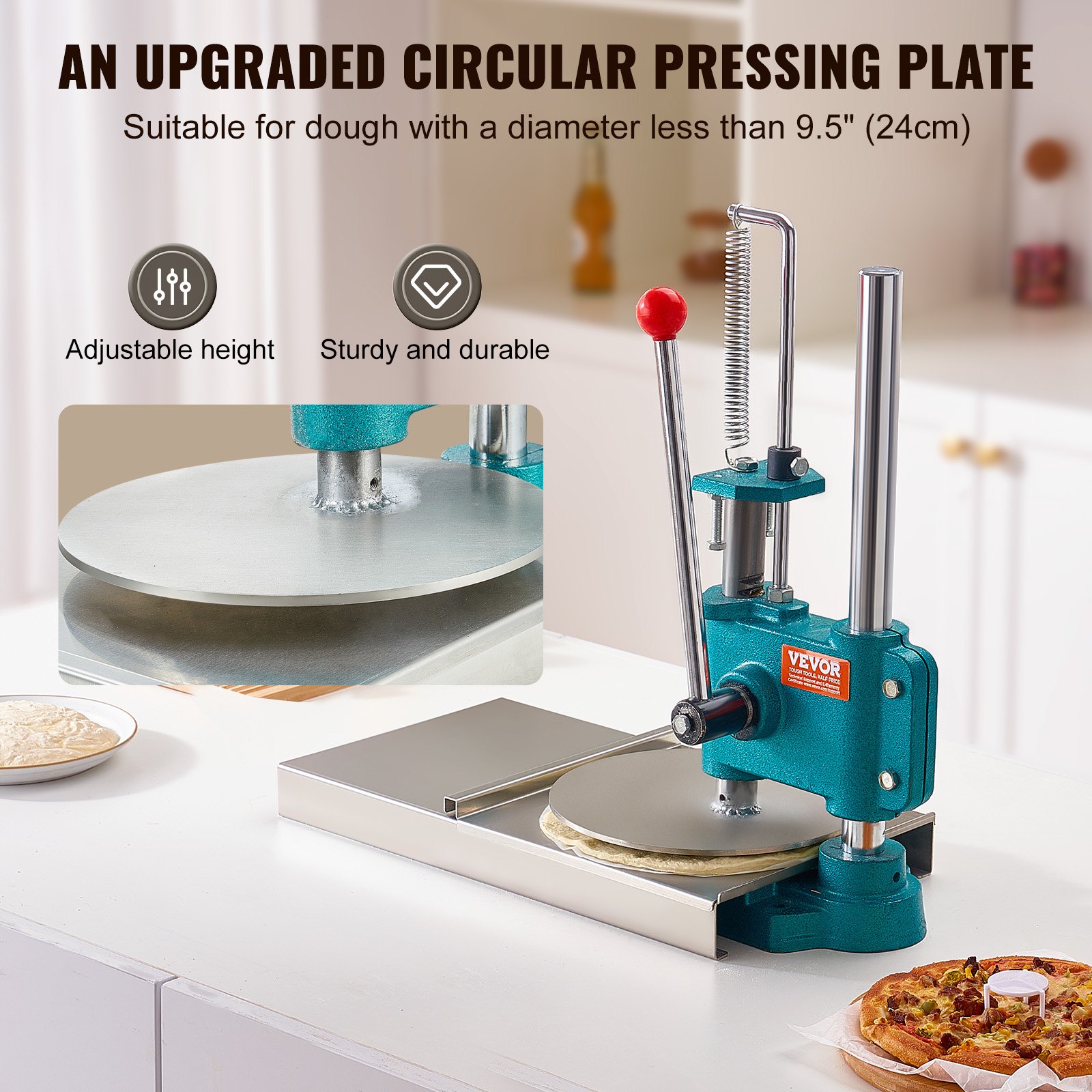 VEVOR Manual Pizza Dough Press Machine, 9.5inch/24cm Household Pizza ...