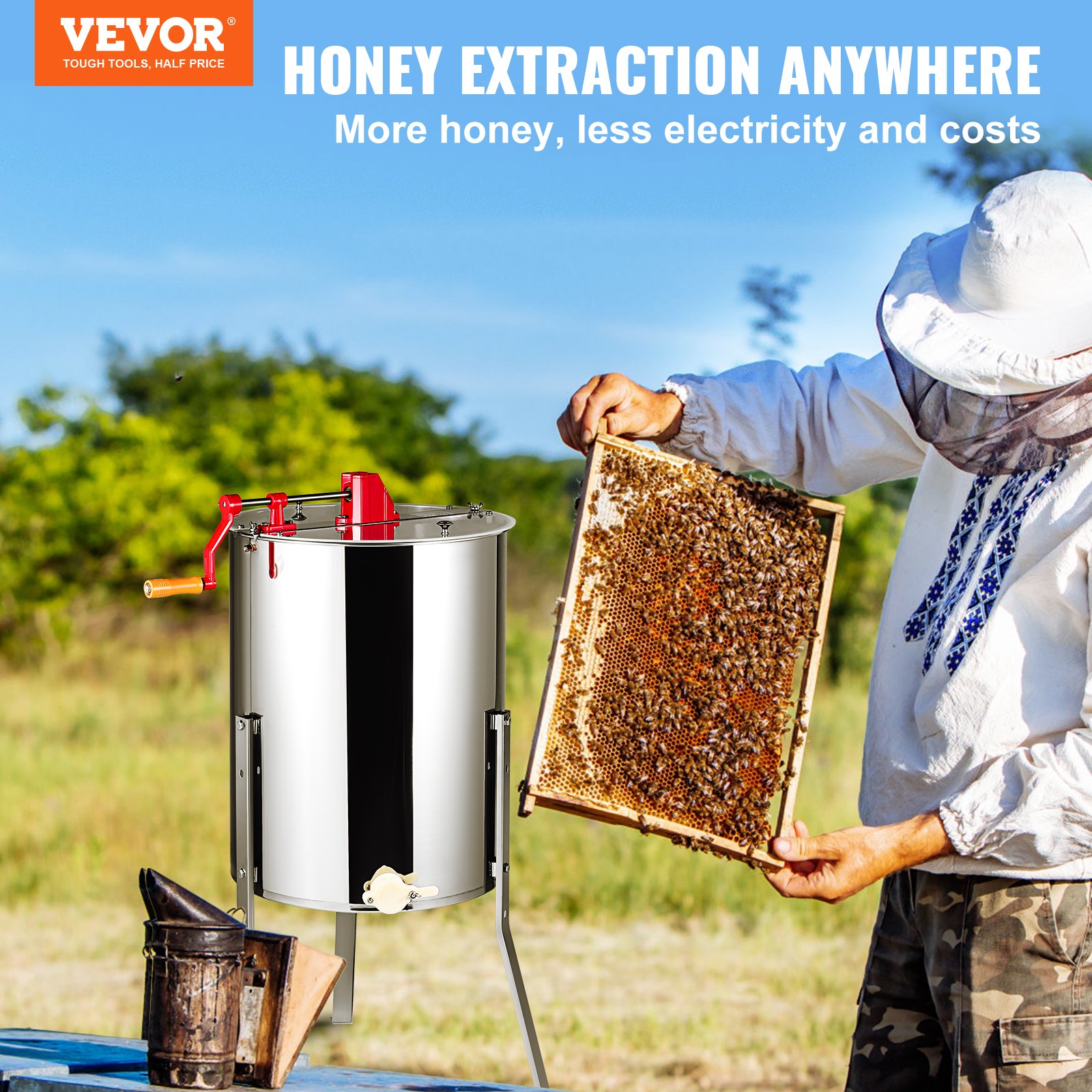 VEVOR Manual Honey Extractor, 4/8 Frames Honey Spinner Extractor ...