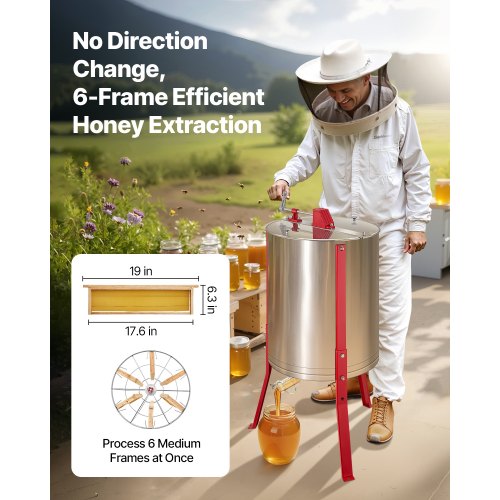 Manual Honey Extractor 6 Frame Beekeeping Honeycomb Spinner Stainless ...