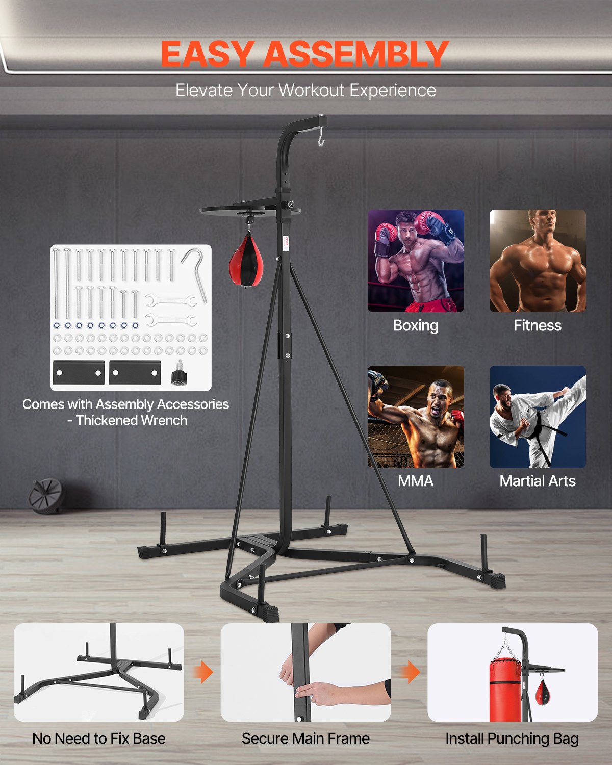 VEVOR 2 in 1 Punching Bag Stand, Steel Heavy Duty Workout Equipment ...