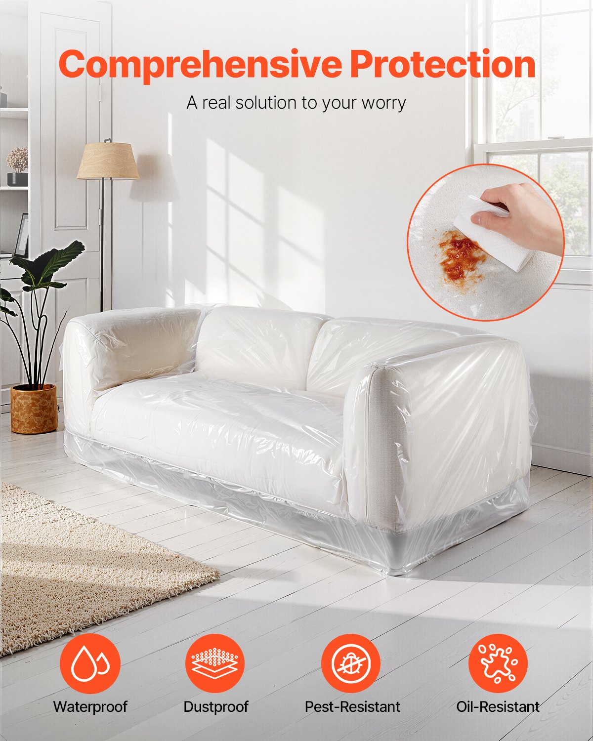 VEVOR Plastic Sofa Cover — 4 Mil Clear Heavy-Duty Shield