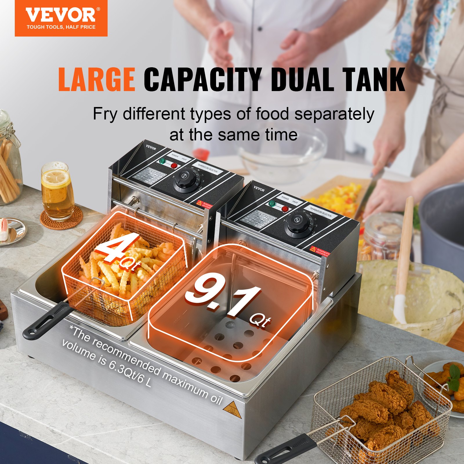 VEVOR Commercial Electric Deep Fryer Countertop Deep Fryer Dual