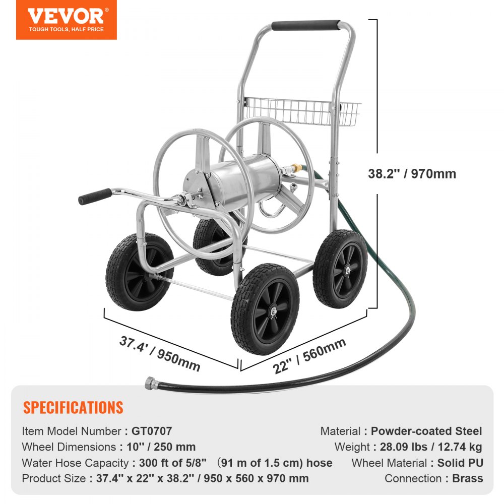 VEVOR Hose Reel Cart 300ft. Heavy Duty Garden Water Yard Planting w/ Basket VEVOR AU
