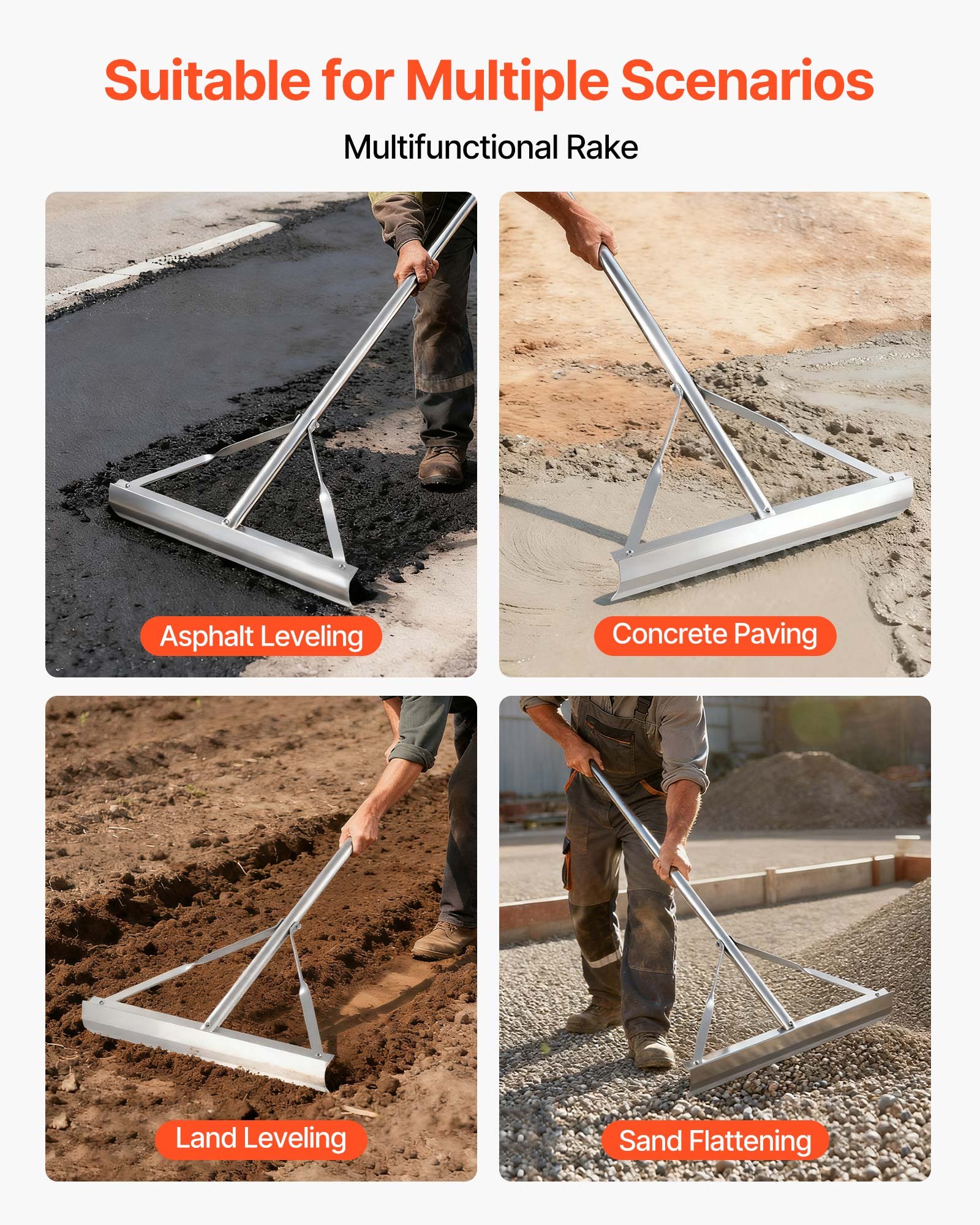 VEVOR Landscape Rake, 60 inch Handle 20 inch Wide Head, Large Heavy ...