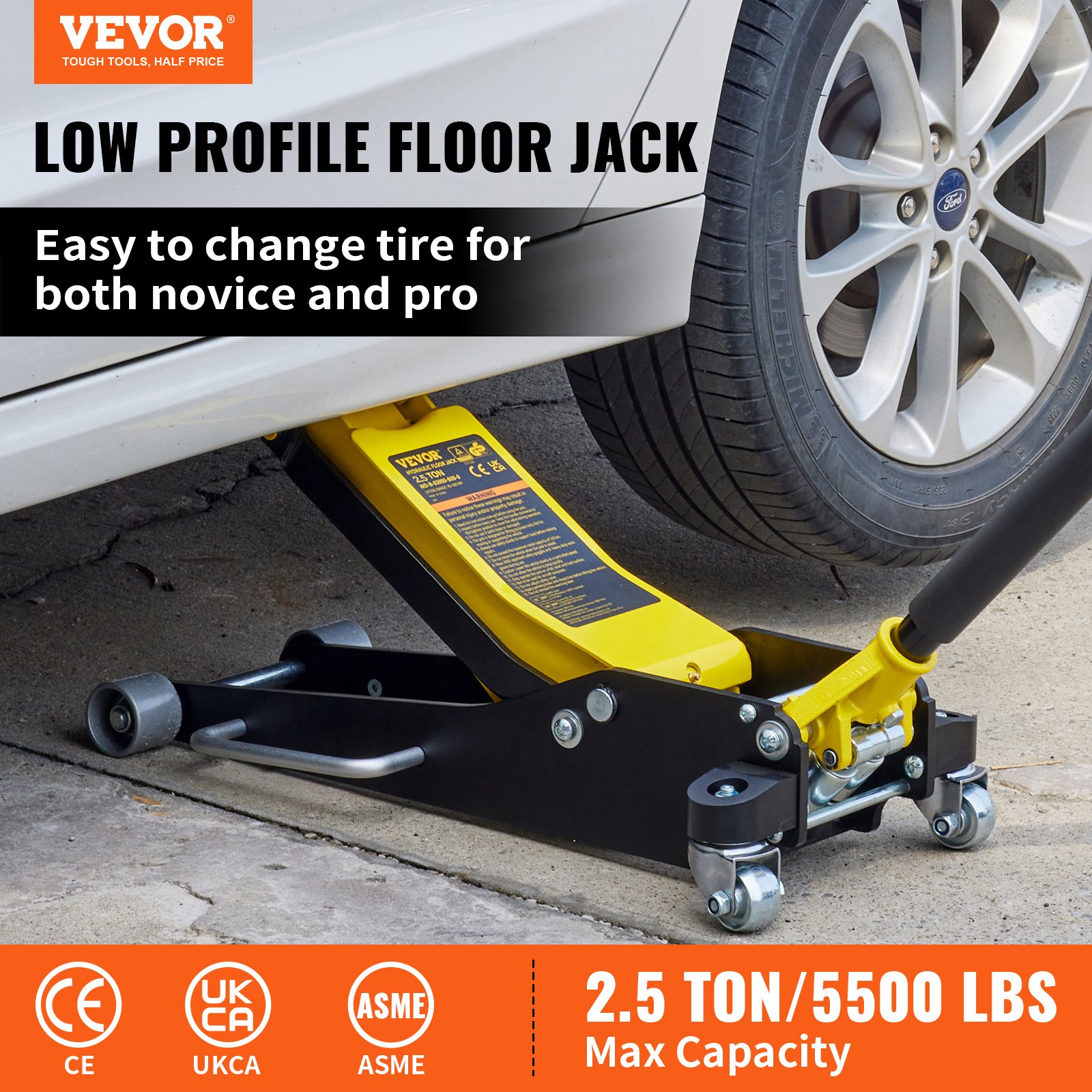 VEVOR Floor Jack, 2.5 Ton Low Profile Floor Jack, Aluminum and Steel