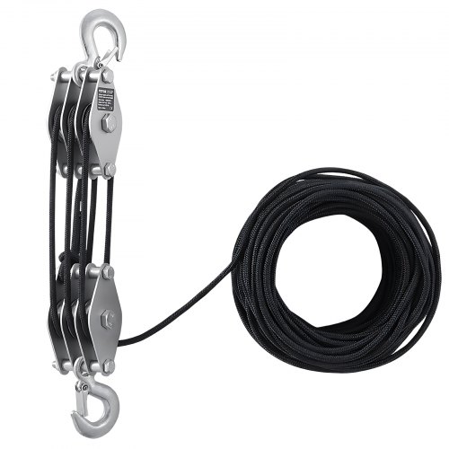 4400 lbs Rope Hoist Pulley System Block and Tackle 5:1 Lifting Ratio ...