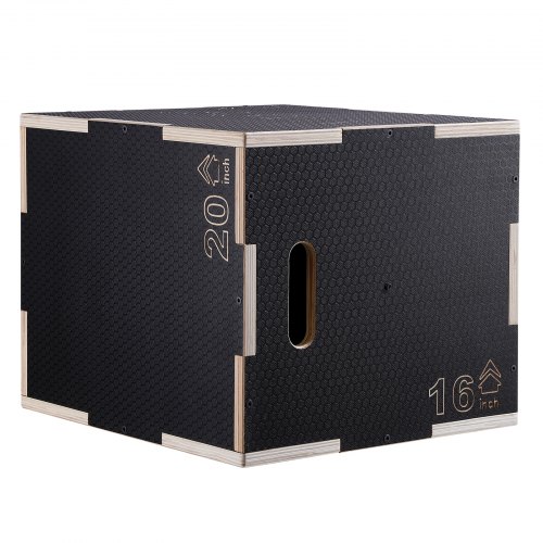 VEVOR 3 in 1 Plyometric Jump Box, 20/18/16 Inch Wooden Plyo Box