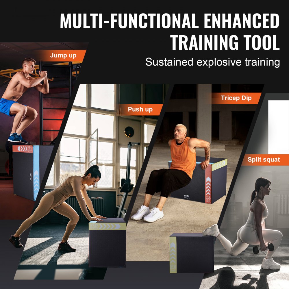 Home Gym VEVOR In Plyometric Jump Box, 30/24/20 Tums Plyo Box