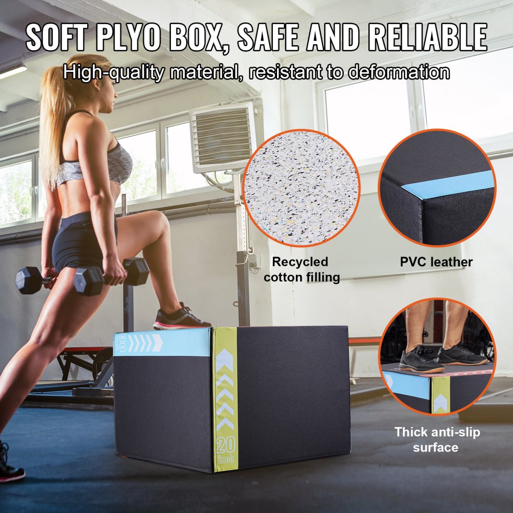 VEVOR 3 in 1 Plyometric Jump Box, 30/24/20 Inch Cotton Plyo Box ...