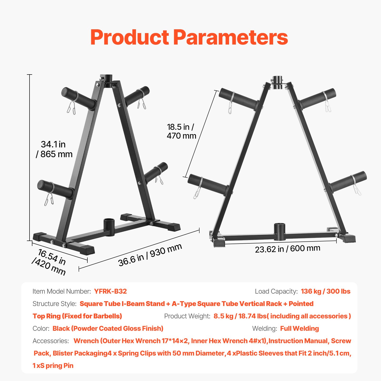 VEVOR Weight Plate Tree – 300 LBS, 2 Inch Weight Plates