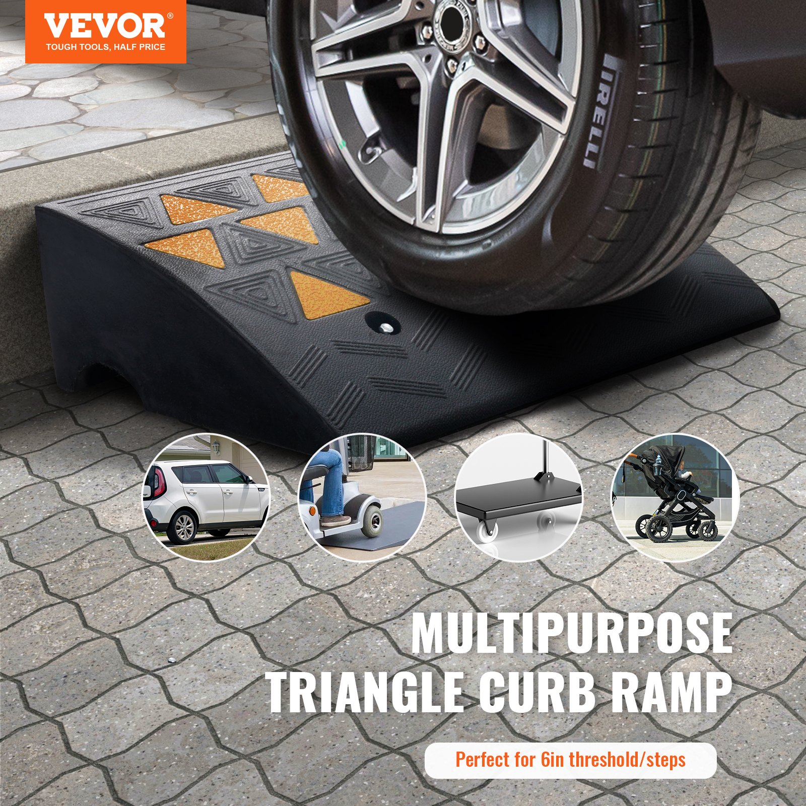 VEVOR Rubber Curb Ramp 15.2 cm Rise Height Sidewalk Curb Ramp, 37 cm ...