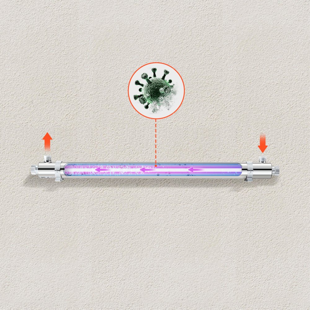 UV čistička vody VEVOR, 55W 12GPM, 220V univerzální ultrafialový filtr s pouzdrem z nerezové oceli, UV vodní filtr pro celý dům s křemenným pouzdrem vhodný pro sprchování/pití/čištění - miniatura 8