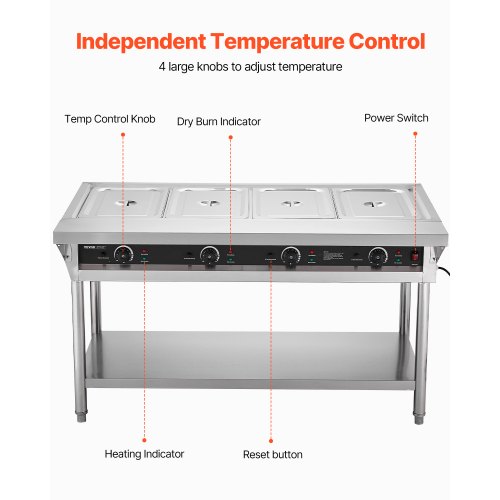 4-Pan Commercial Food Warmer Steam Table with Independent Temperature ...