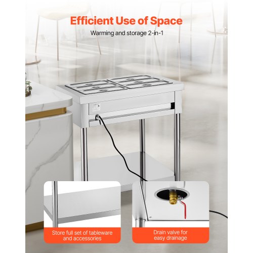 6 x 1/3 Pans Commercial Food Warmer Electric Steam Table with ...
