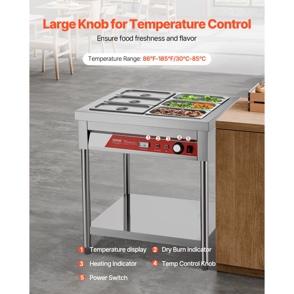 VEVOR 6 Compartment Steam Table – 6 × 1/3 Pans, 1500 W