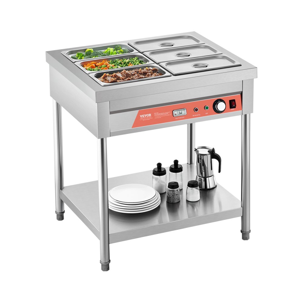 VEVOR 6 Compartment Steam Table – 6 × 1/3 Pans, 1500 W