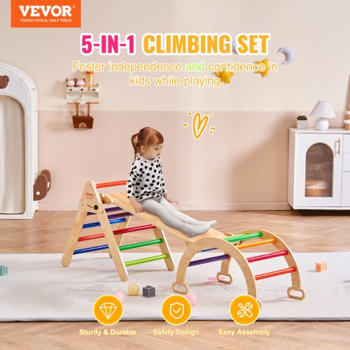 VEVOR Pikler Triangle Set, 5 in 1 Toddler Climbing Toys Indoor Playground, Ramp, and Arch, Montessori Climbing Set with Triangle, Medium Size Wooden Climbing Gym for Toddlers 1-3 Years, Colorful | VEVOR US VEVOR Pikler Triangle Set, 5 in 1 Toddler Climbing Toys Indoor Playground, Ramp, and Arch, Montessori Climbing Set with Triangle, Medium Size Wooden Climbing Gym for Toddlers 1-3 Years, Colorful | VEVOR US