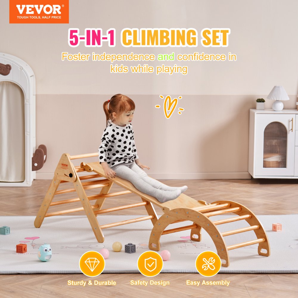 VEVOR Pikler Triangle Set, 5 in 1 Toddler Climbing Toys Indoor ...