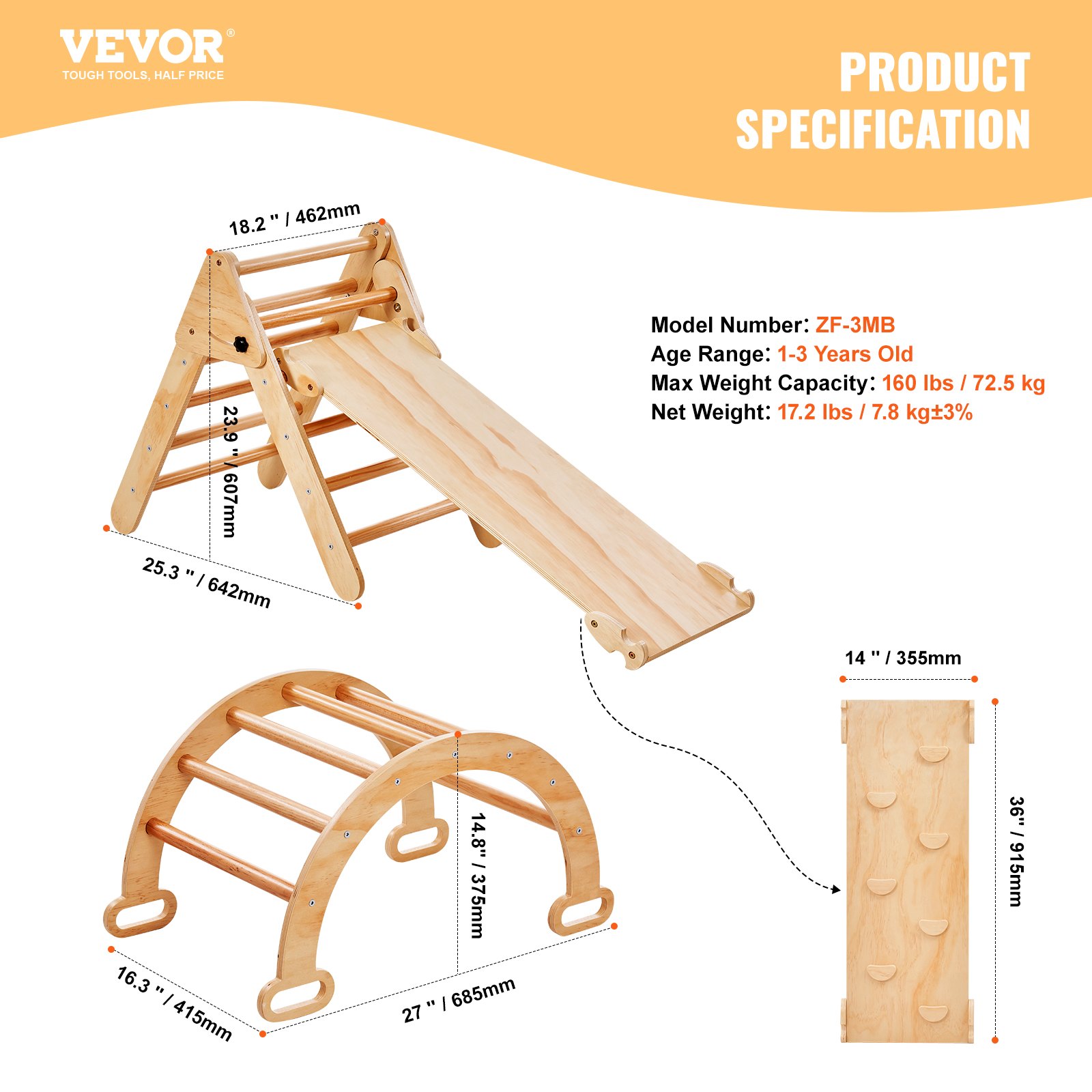 VEVOR Pikler Triangle Set, 5 in 1 Toddler Climbing Toys Indoor ...
