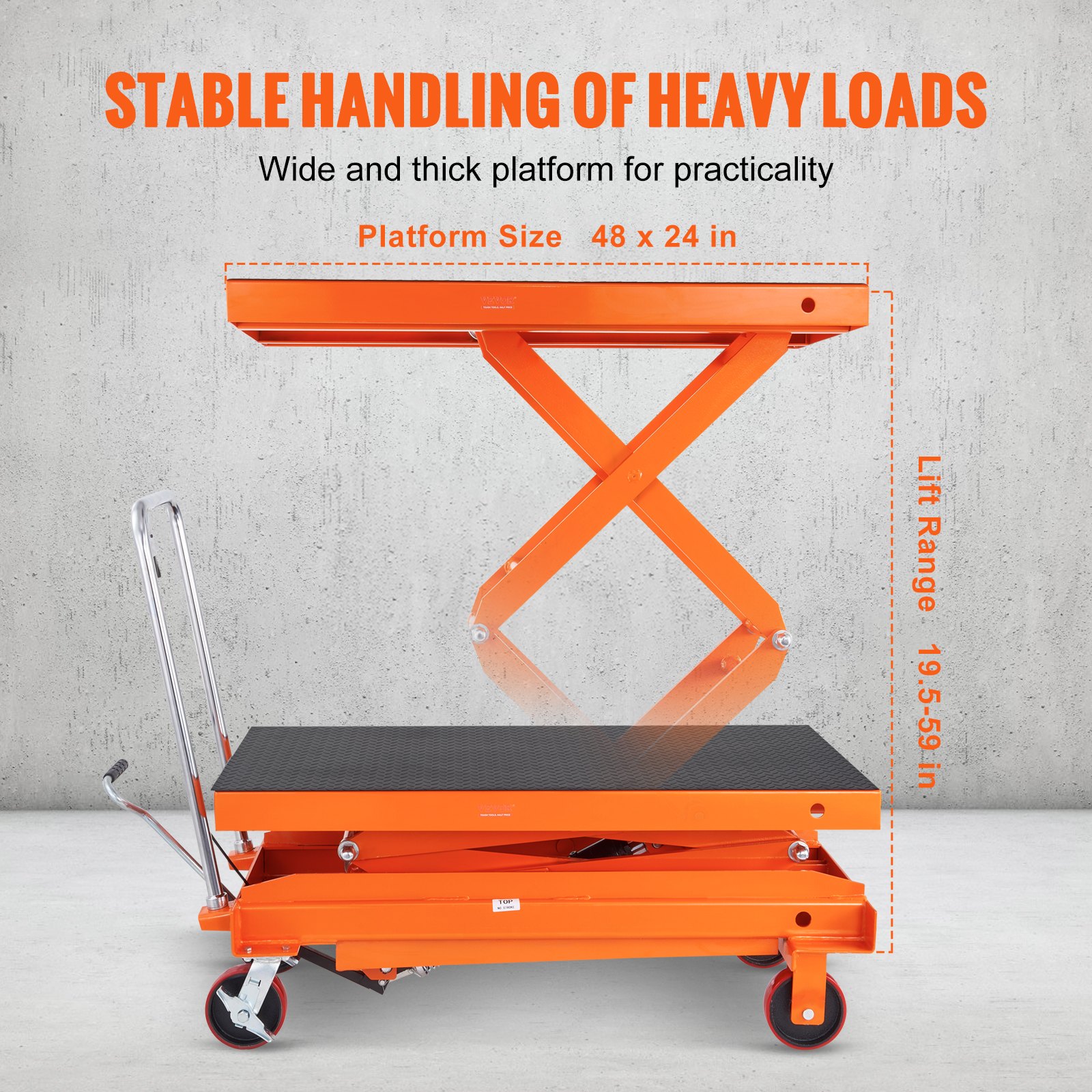VEVOR Hydraulic Lift Table Cart, 1760lbs Capacity 59" Lifting Height, Manual Double Scissor Lift