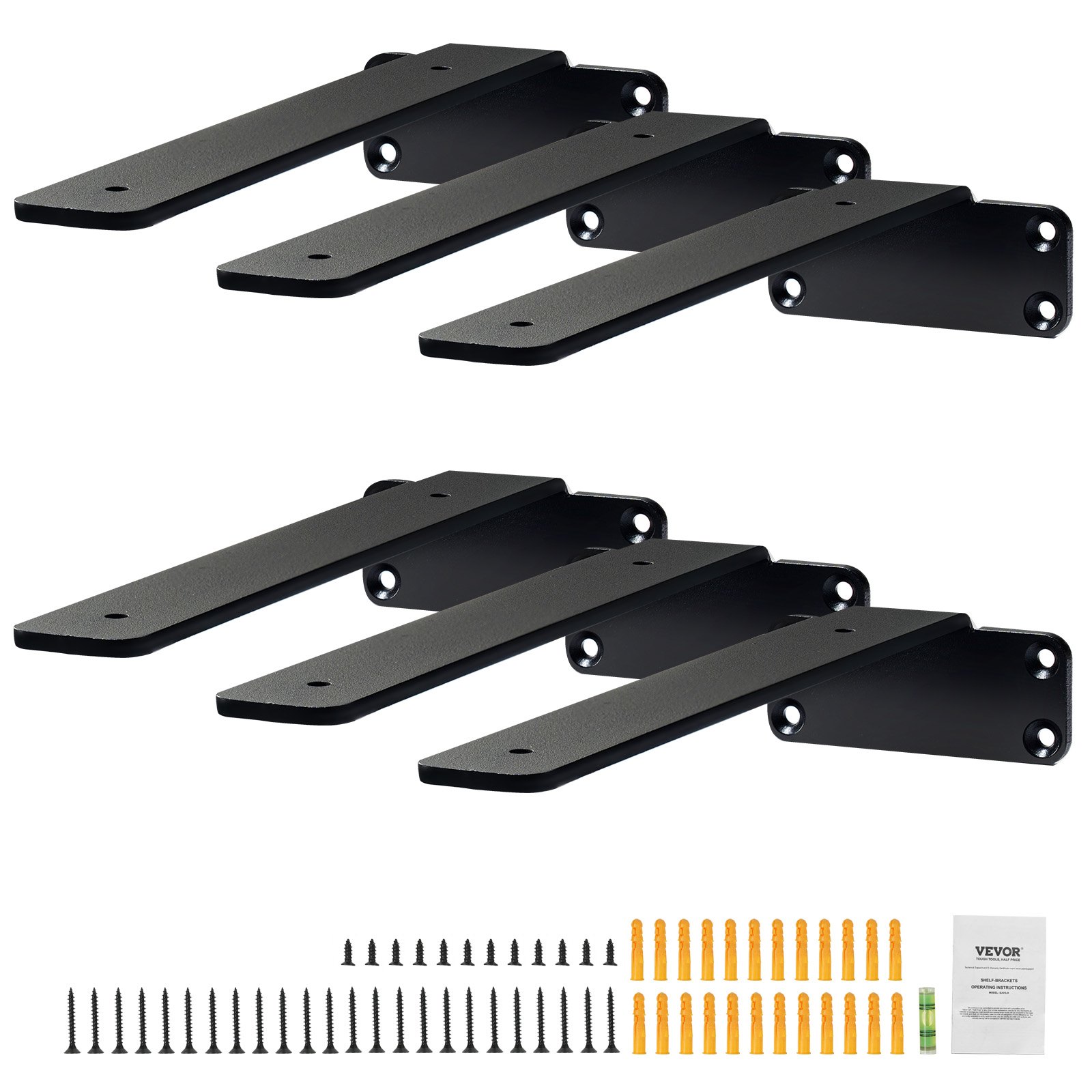 6-Pack Heavy Duty Shelf Brackets - 5x3 Inch Black Metal Floating Shelf Supports