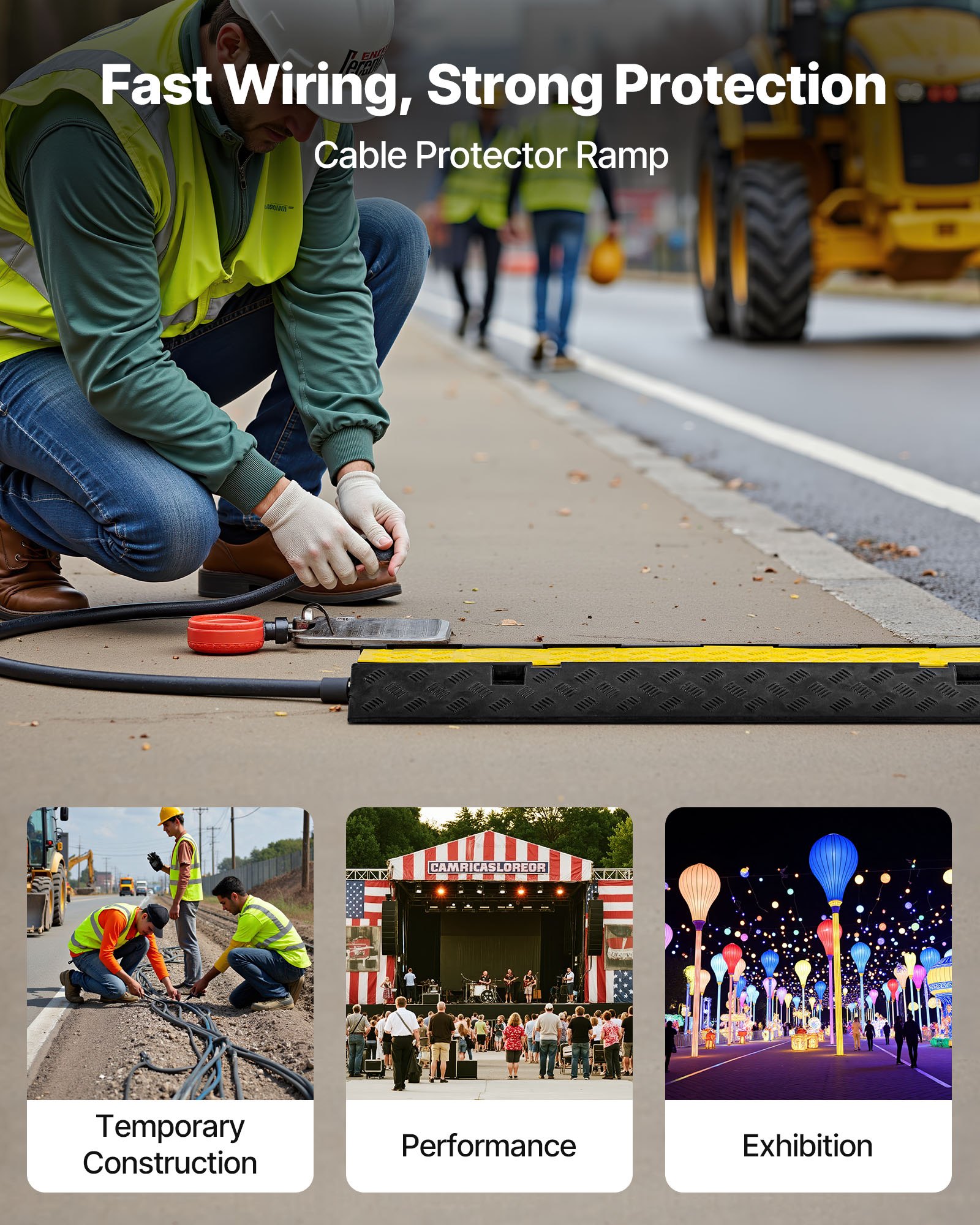 VEVOR Cable Protector Ramp, 22,000 lbs/axle Capacity, 2 Channel Heavy ...