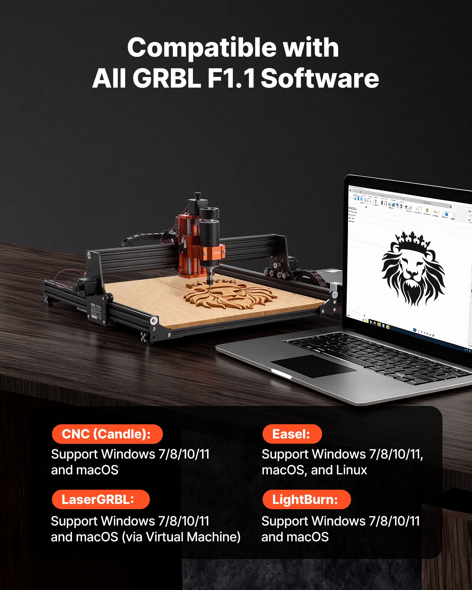 VEVOR CNC Router Machine, 300W Spindle, 3-Axis Wood Engraving Milling ...