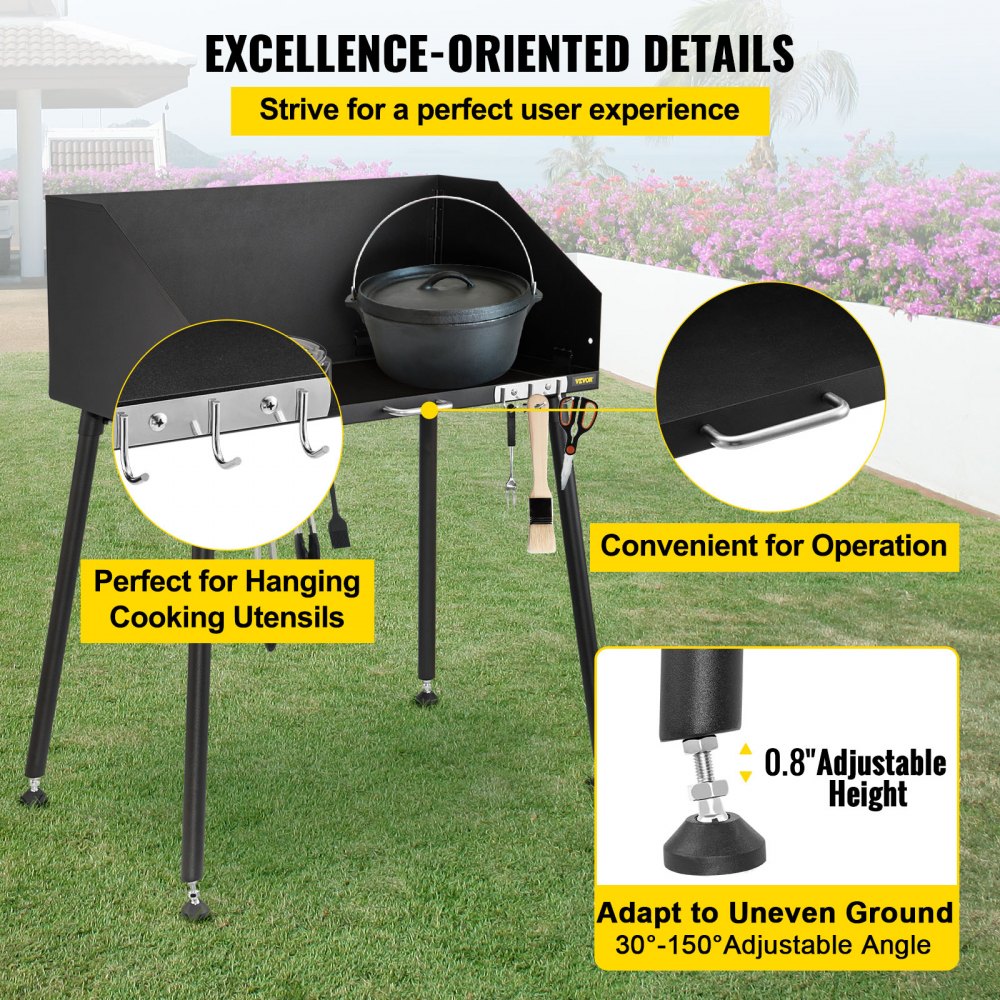 VEVOR Carbon Steel Camp Cooking Table 38 x 16 Inch with ThreeSided