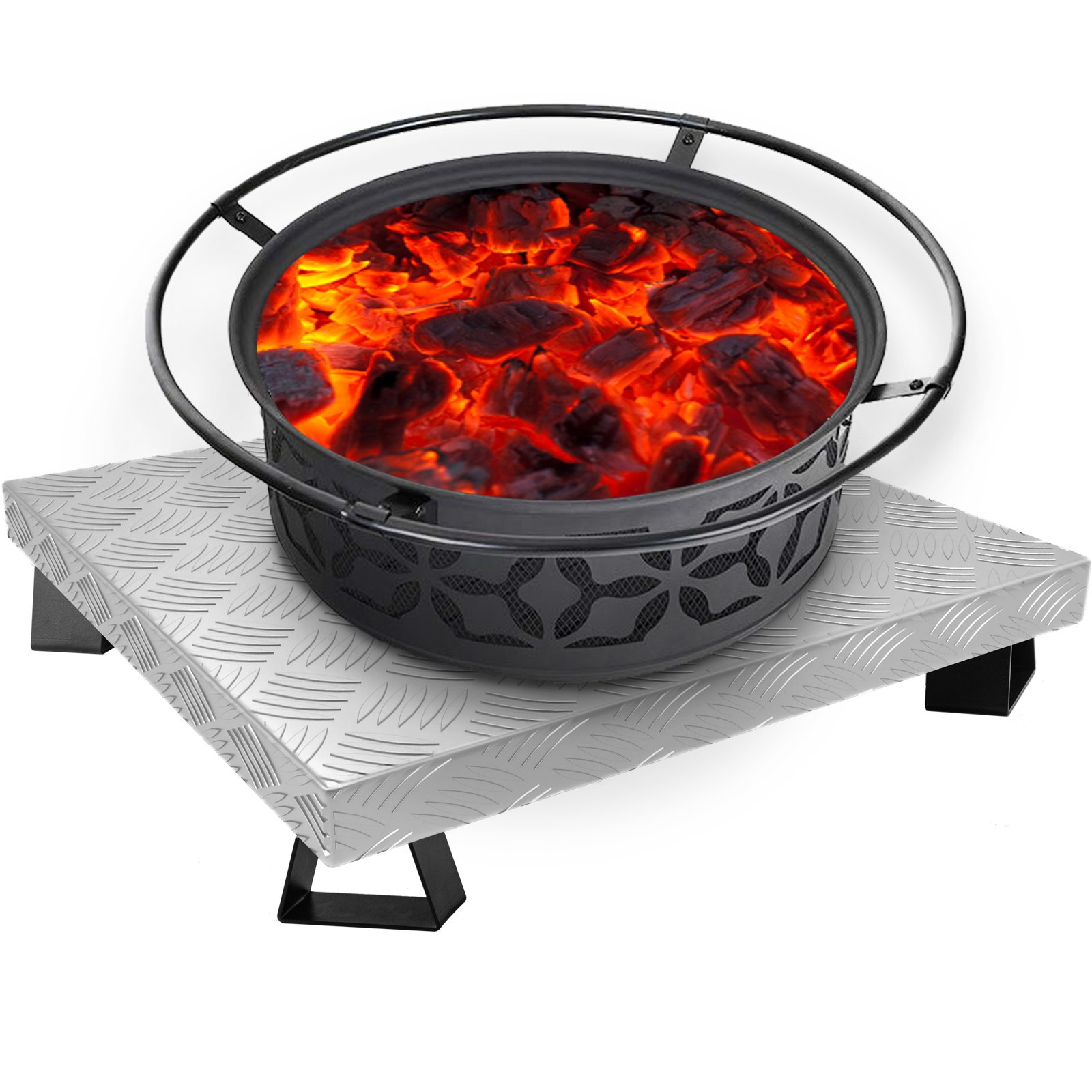 VEVOR Fire Pit Heat Shield, 26 x 26 Inch Deck Defender & Grass Guard, High Temp Carbon Steel